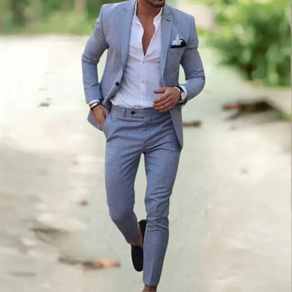 Men's Slim Fit Two-Piece Suit with Notch Lapel for Weddings and Formal Events