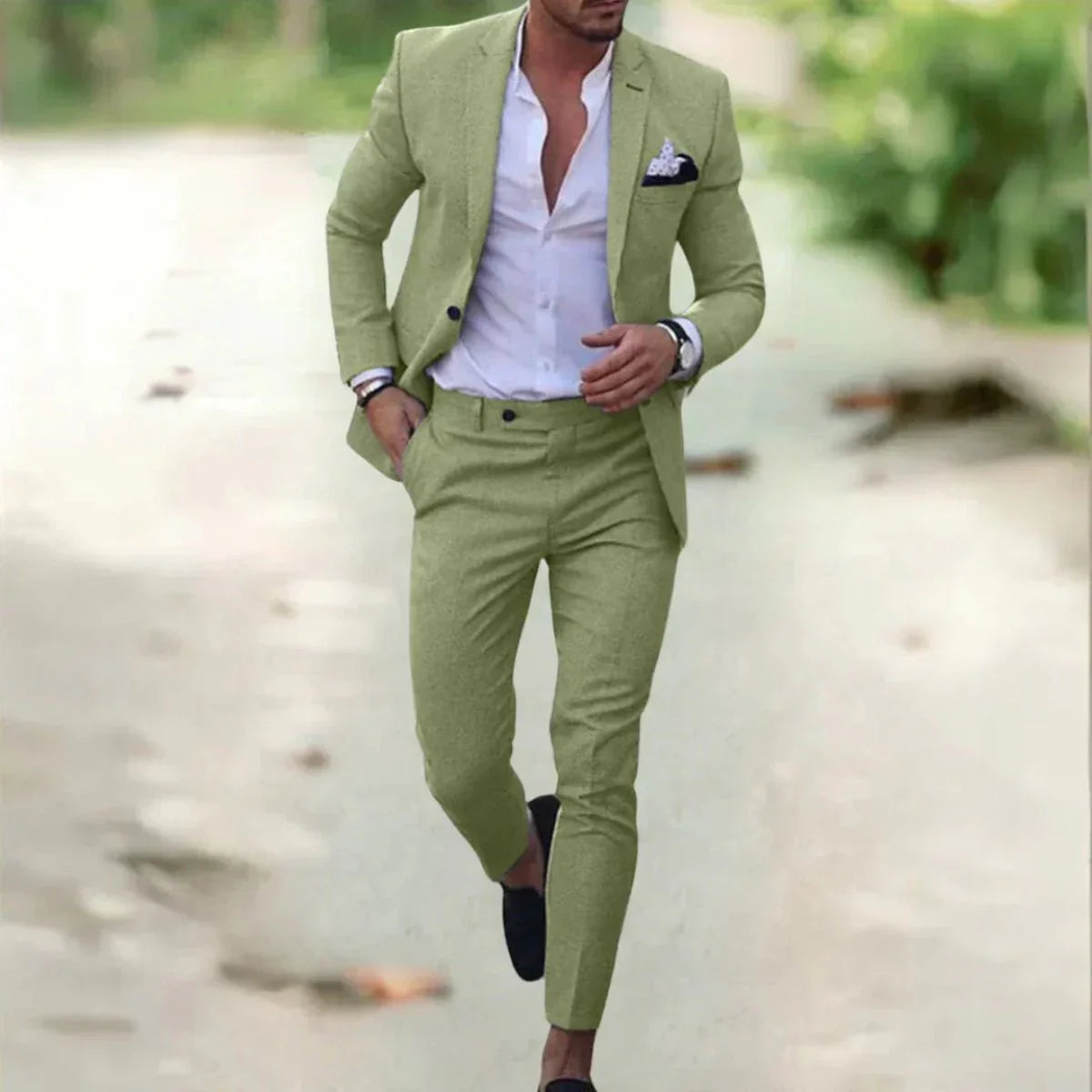 Men's Slim Fit Two-Piece Suit with Notch Lapel for Weddings and Formal Events