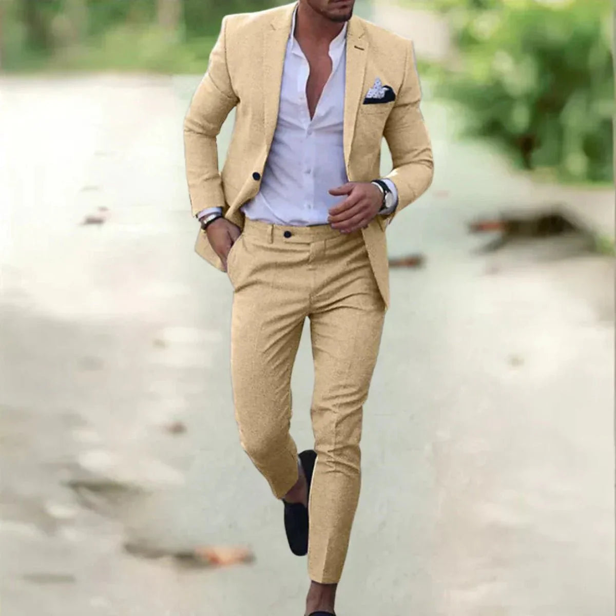 Men's Slim Fit Two-Piece Suit with Notch Lapel for Weddings and Formal Events