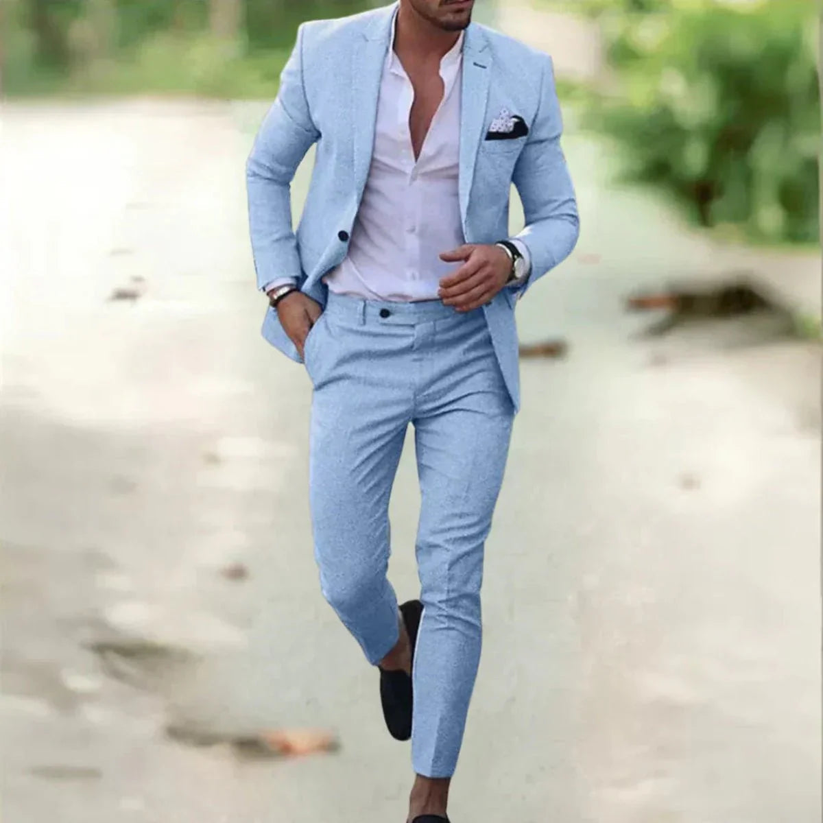 Men's Slim Fit Two-Piece Suit with Notch Lapel for Weddings and Formal Events