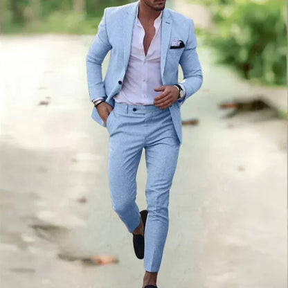 Men's Slim Fit Two-Piece Suit with Notch Lapel for Weddings and Formal Events