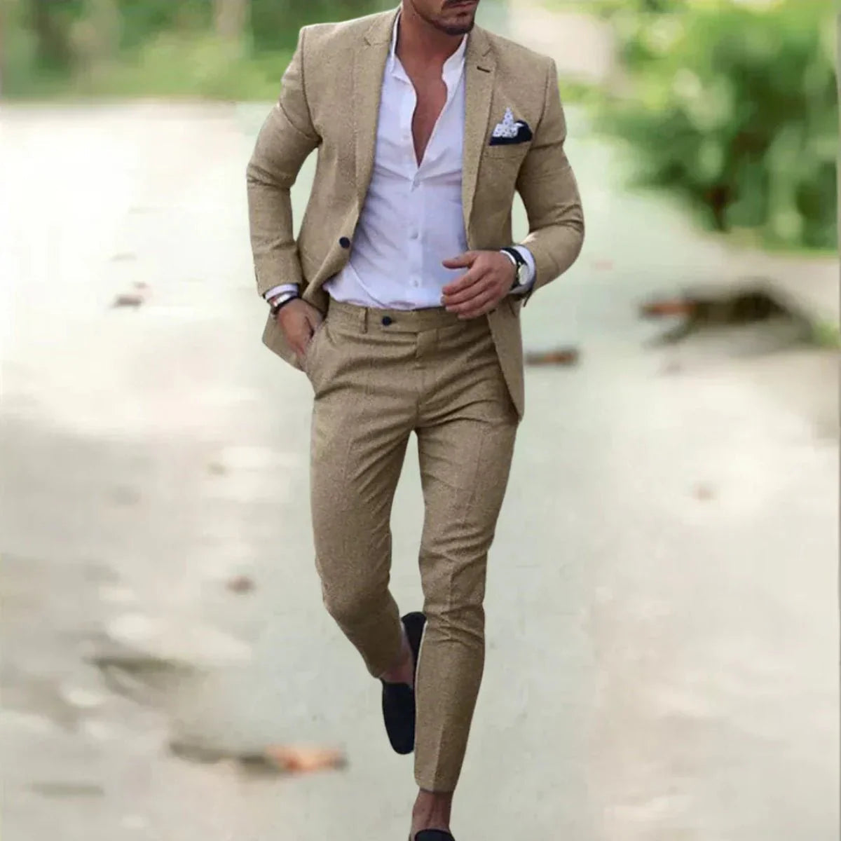 Men's Slim Fit Two-Piece Suit with Notch Lapel for Weddings and Formal Events