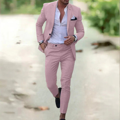 Men's Slim Fit Two-Piece Suit with Notch Lapel for Weddings and Formal Events