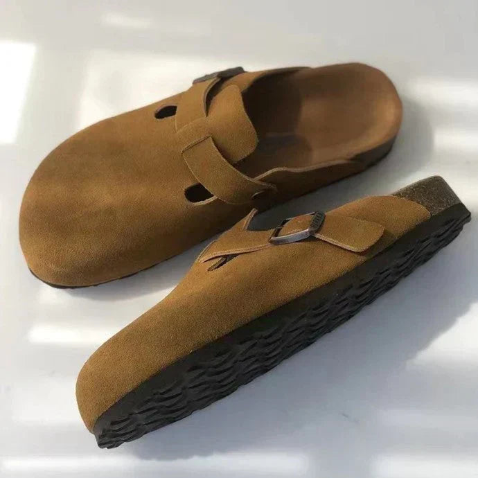 Men's Slip-On Clogs with Adjustable Buckle Strap and Cork Sole