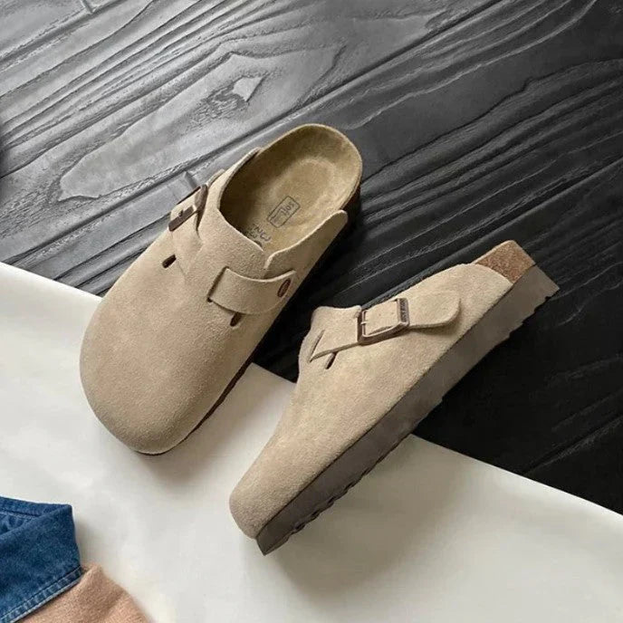 Men's Slip-On Clogs with Adjustable Buckle Strap and Cork Sole