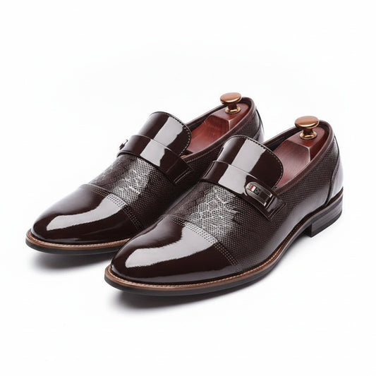 Men's Slip-On Dress Loafers with Pointed Toe and Metallic Detail