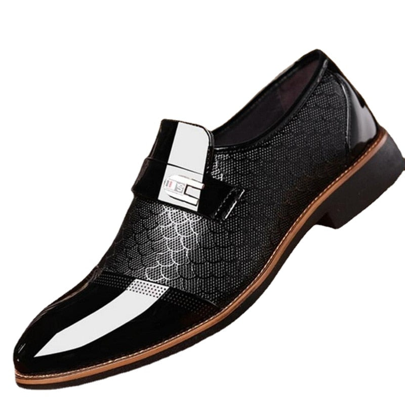 Men's Slip-On Dress Loafers with Pointed Toe and Metallic Detail