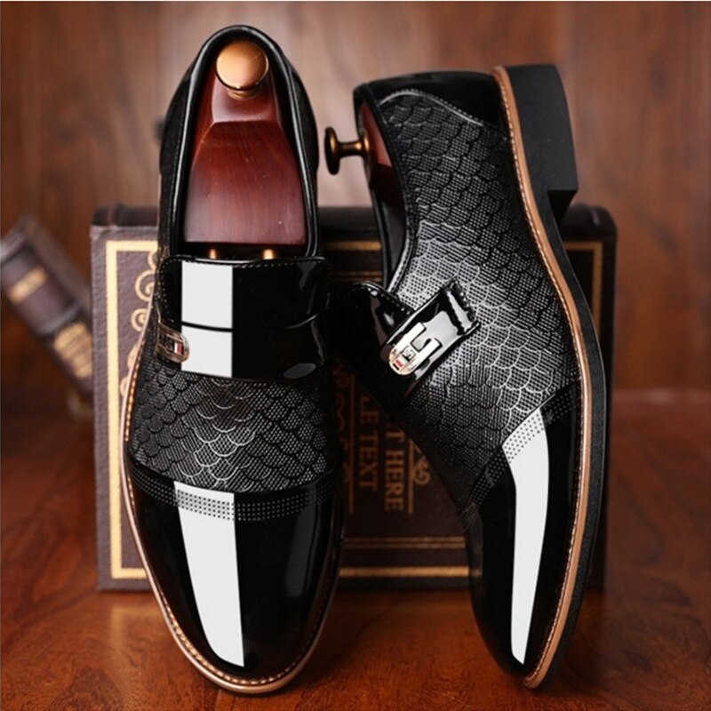 Men's Slip-On Dress Loafers with Pointed Toe and Metallic Detail