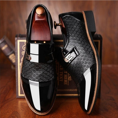 Men's Slip-On Dress Loafers with Pointed Toe and Metallic Detail