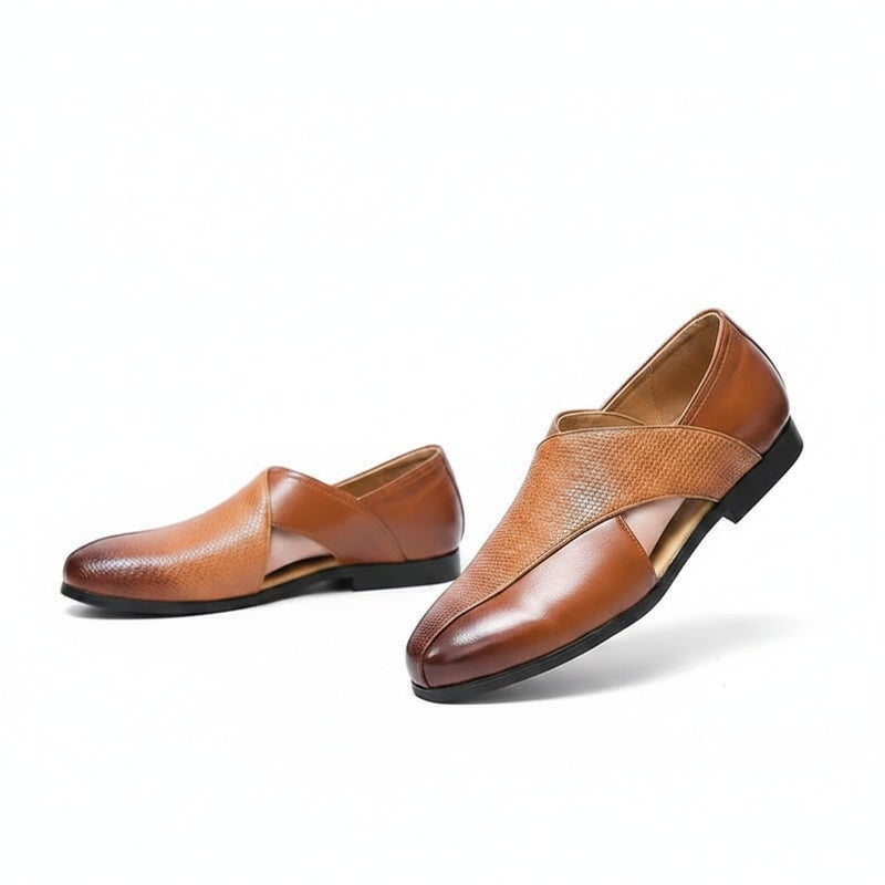 Men's Slip-On Dress Sandals with Open Sides and Square Toe