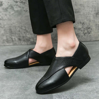Men's Slip-On Dress Sandals with Open Sides and Square Toe
