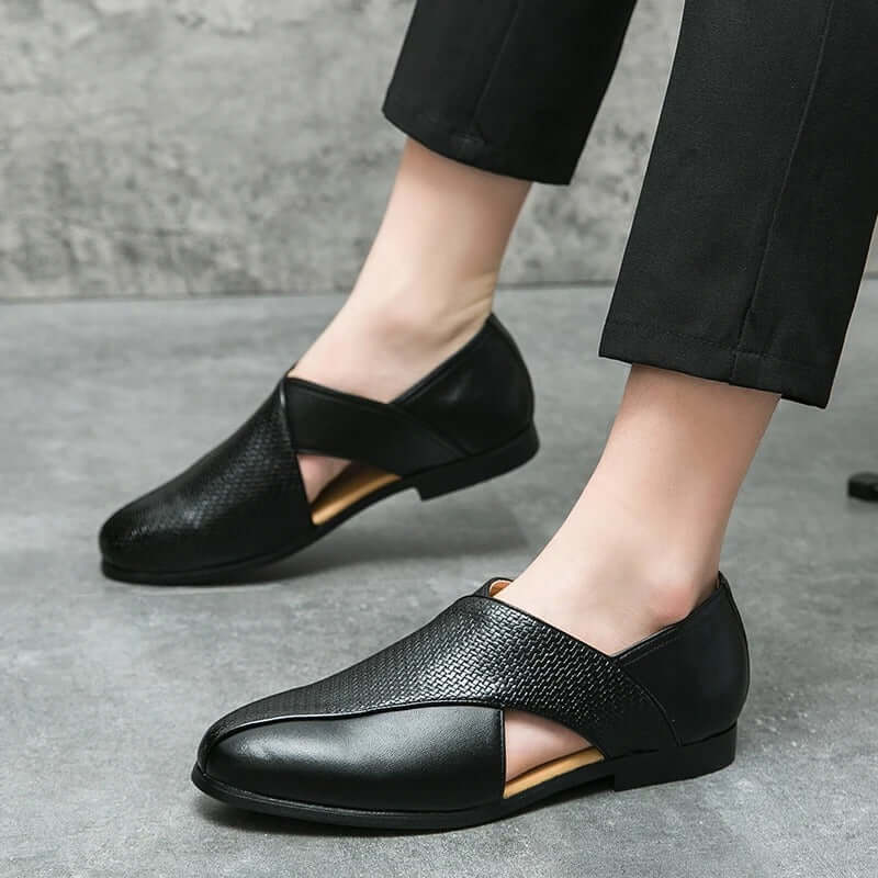 Men's Slip-On Dress Sandals with Open Sides and Square Toe
