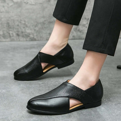 Men's Slip-On Dress Sandals with Open Sides and Square Toe