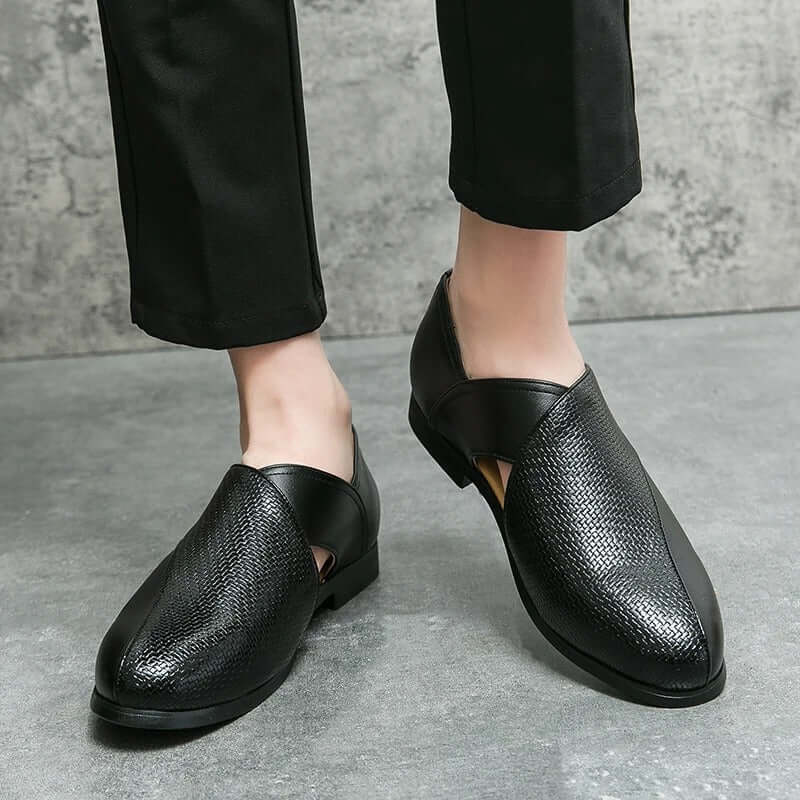 Men's Slip-On Dress Sandals with Open Sides and Square Toe