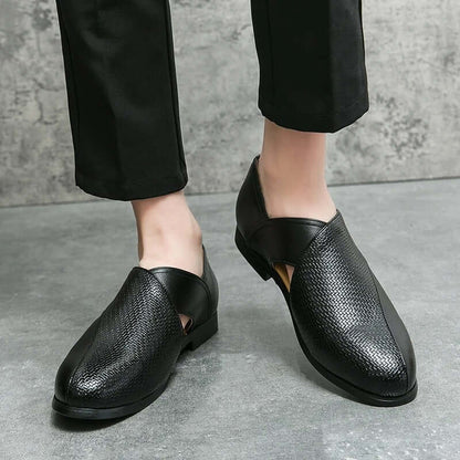 Men's Slip-On Dress Sandals with Open Sides and Square Toe
