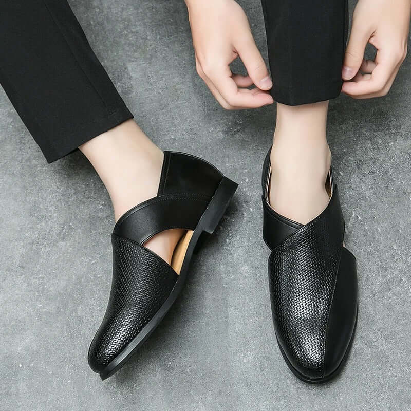 Men's Slip-On Dress Sandals with Open Sides and Square Toe