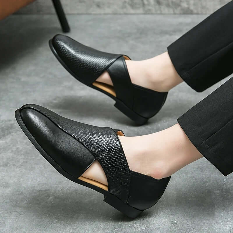 Men's Slip-On Dress Sandals with Open Sides and Square Toe