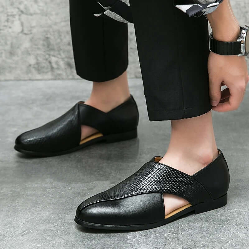 Men's Slip-On Dress Sandals with Open Sides and Square Toe
