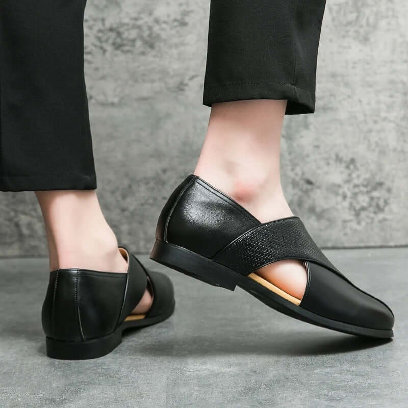 Men's Slip-On Dress Sandals with Open Sides and Square Toe