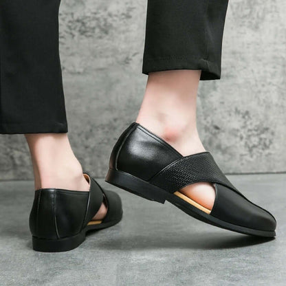 Men's Slip-On Dress Sandals with Open Sides and Square Toe