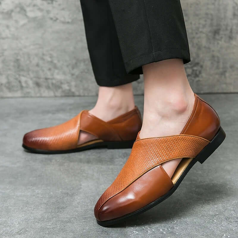Men's Slip-On Dress Sandals with Open Sides and Square Toe