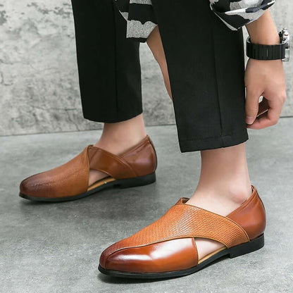 Men's Slip-On Dress Sandals with Open Sides and Square Toe