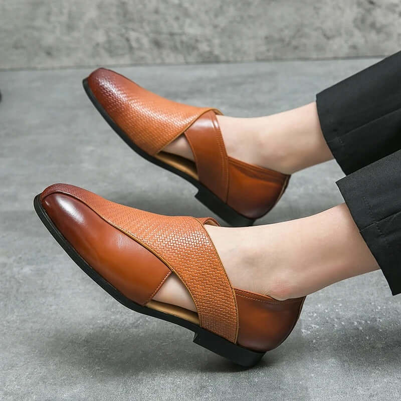 Men's Slip-On Dress Sandals with Open Sides and Square Toe