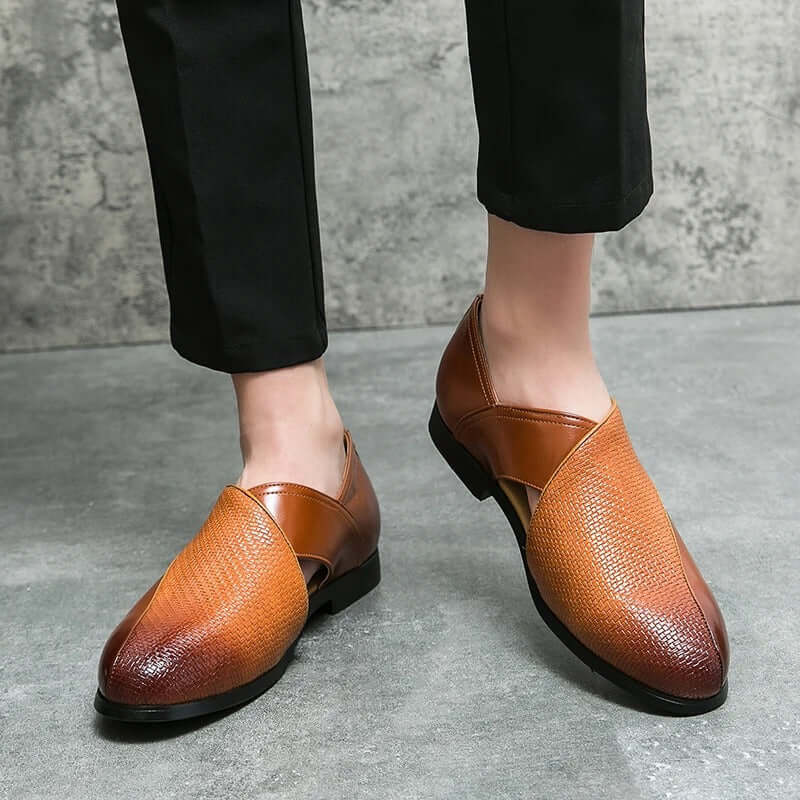 Men's Slip-On Dress Sandals with Open Sides and Square Toe