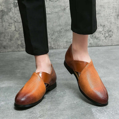 Men's Slip-On Dress Sandals with Open Sides and Square Toe