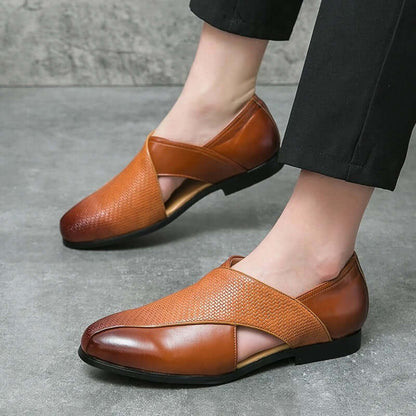 Men's Slip-On Dress Sandals with Open Sides and Square Toe