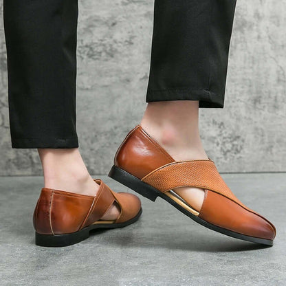 Men's Slip-On Dress Sandals with Open Sides and Square Toe