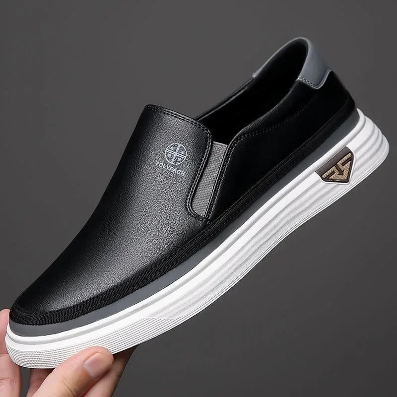 Men's Slip-On Loafers with Elastic Side Panels and Thick Sole