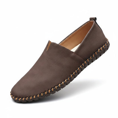 Men's Slip-On Loafers with Faux Leather Look and Stitched Sole