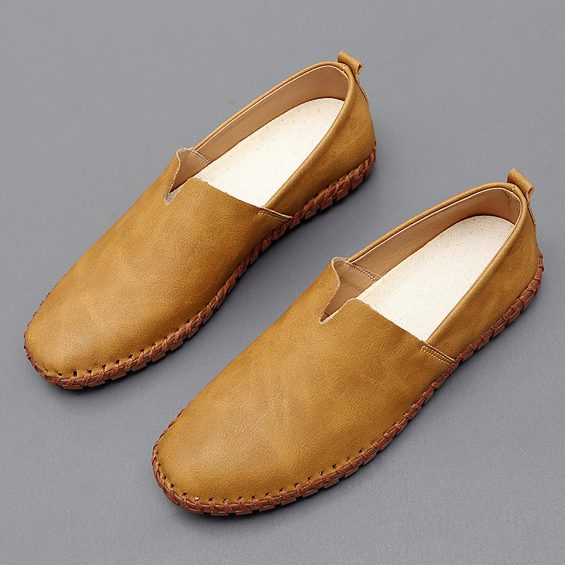 Men's Slip-On Loafers with Faux Leather Look and Stitched Sole