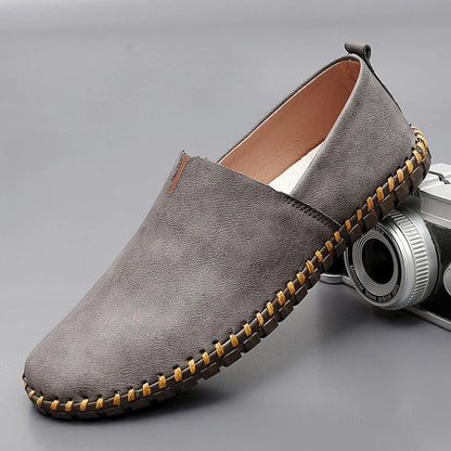 Men's Slip-On Loafers with Faux Leather Look and Stitched Sole
