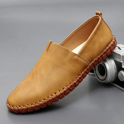 Men's Slip-On Loafers with Faux Leather Look and Stitched Sole
