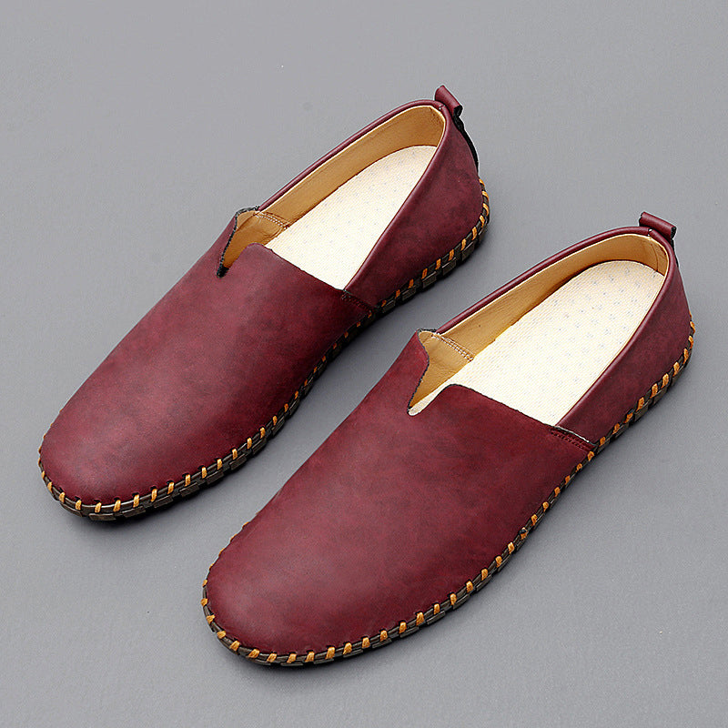 Men's Slip-On Loafers with Faux Leather Look and Stitched Sole