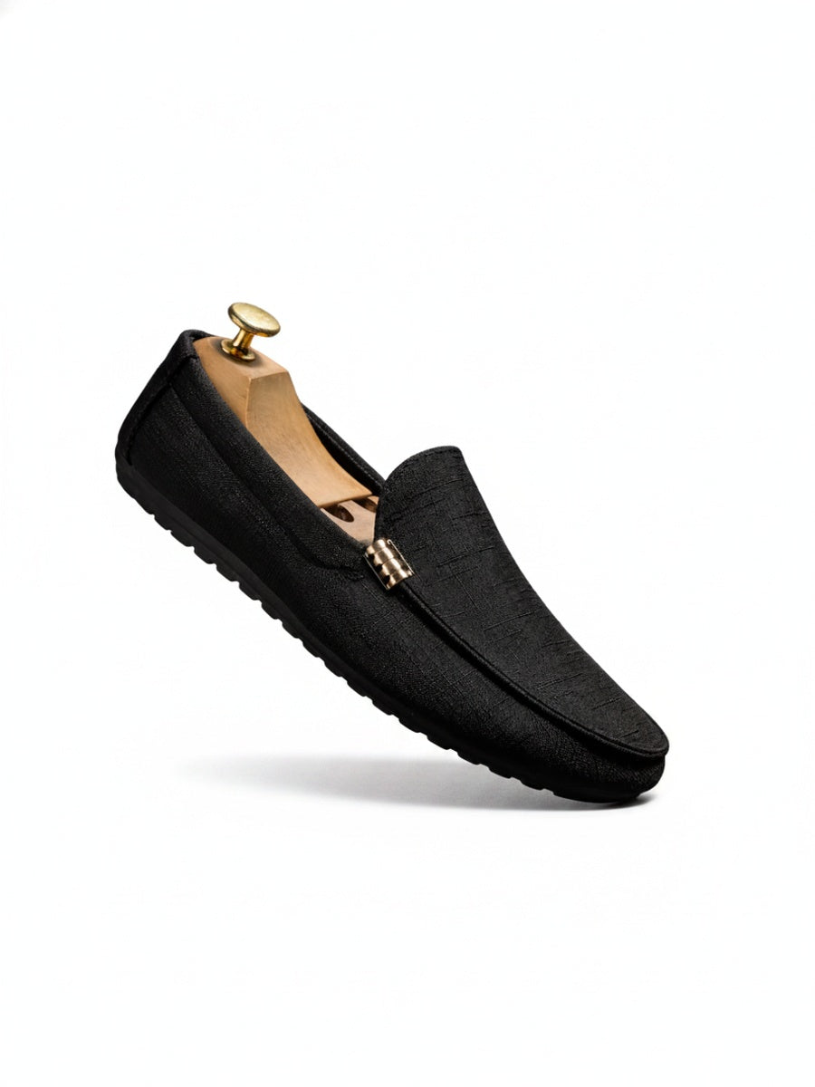 Men's Slip-On Loafers with Gold Metal Detail and Textured Upper