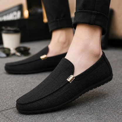 Men's Slip-On Loafers with Gold Metal Detail and Textured Upper