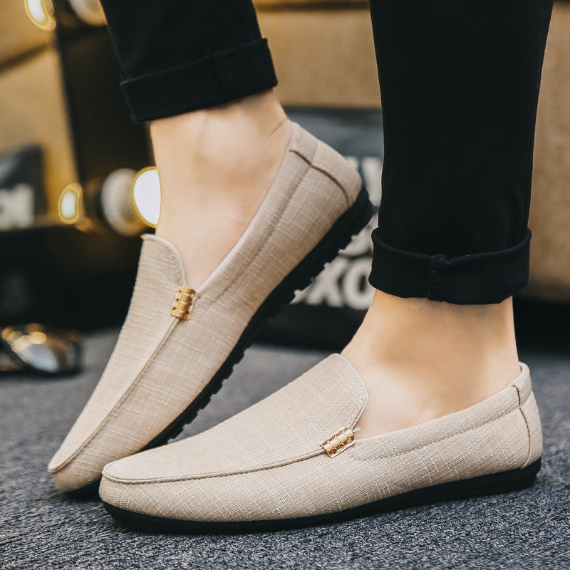 Men's Slip-On Loafers with Gold Metal Detail and Textured Upper