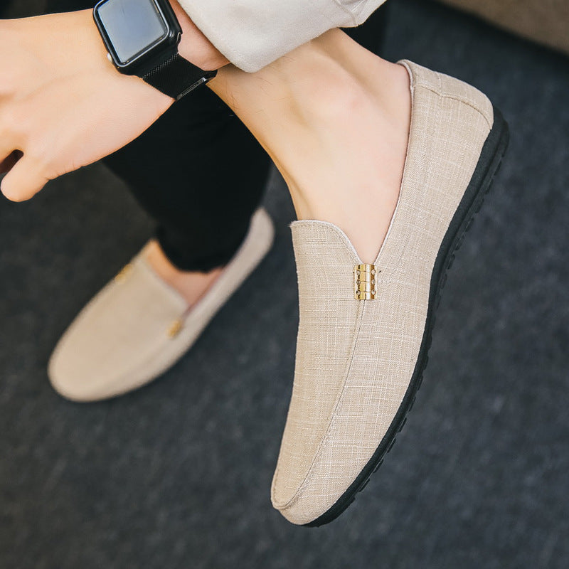 Men's Slip-On Loafers with Gold Metal Detail and Textured Upper