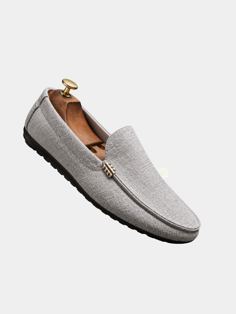 Men's Slip-On Loafers with Gold Metal Detail and Textured Upper