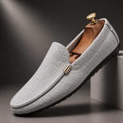 Men's Slip-On Loafers with Gold Metal Detail and Textured Upper
