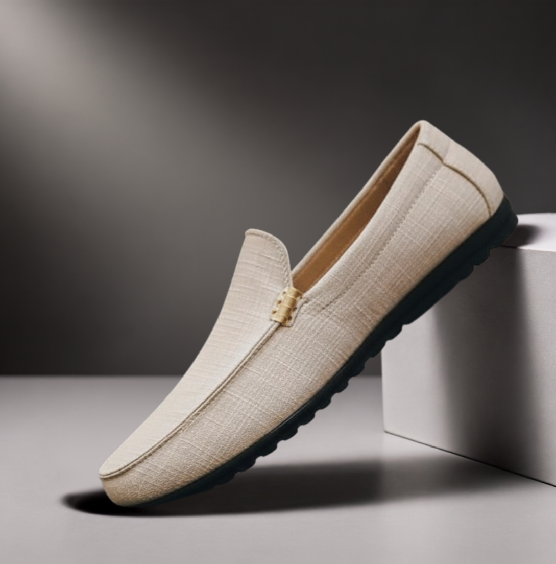 Men's Slip-On Loafers with Gold Metal Detail and Textured Upper
