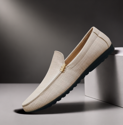 Men's Slip-On Loafers with Gold Metal Detail and Textured Upper