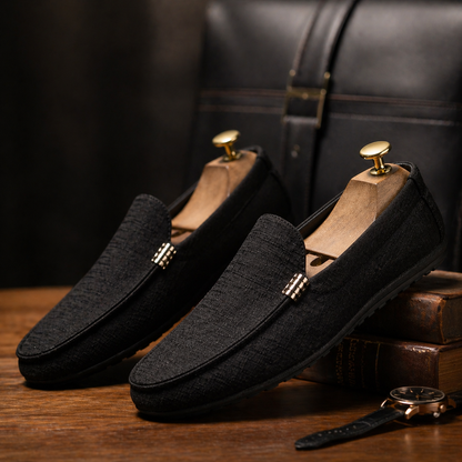 Men's Slip-On Loafers with Gold Metal Detail and Textured Upper