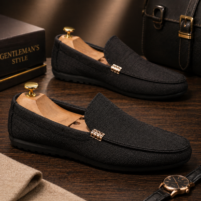 Men's Slip-On Loafers with Gold Metal Detail and Textured Upper