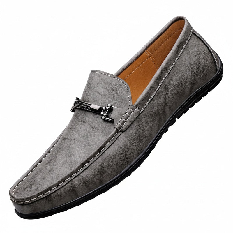 Men's Slip-On Loafers with Metal Clasp Detail