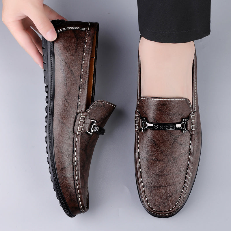 Men's Slip-On Loafers with Metal Clasp Detail