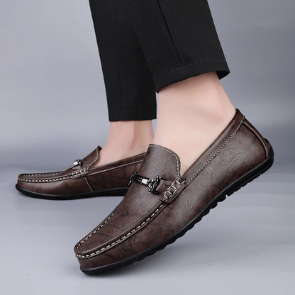 Men's Slip-On Loafers with Metal Clasp Detail